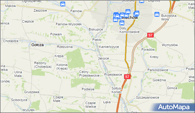 mapa Jaksice gmina Miechów, Jaksice gmina Miechów na mapie Targeo