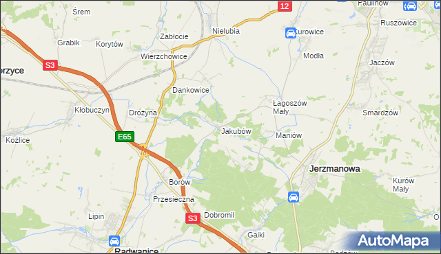 mapa Jakubów gmina Radwanice, Jakubów gmina Radwanice na mapie Targeo