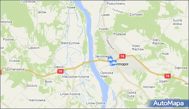 mapa Jakubowice gmina Annopol, Jakubowice gmina Annopol na mapie Targeo