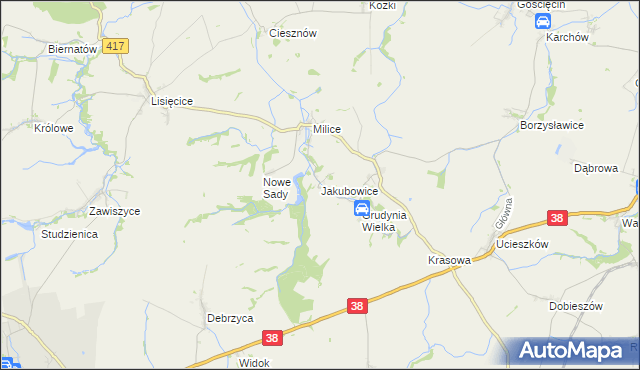 mapa Jakubowice gmina Pawłowiczki, Jakubowice gmina Pawłowiczki na mapie Targeo