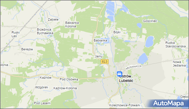 mapa Jamy gmina Ostrów Lubelski, Jamy gmina Ostrów Lubelski na mapie Targeo