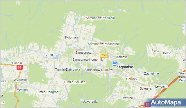 mapa Janaszów gmina Zagnańsk, Janaszów gmina Zagnańsk na mapie Targeo