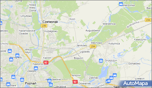 mapa Janikowo gmina Swarzędz, Janikowo gmina Swarzędz na mapie Targeo