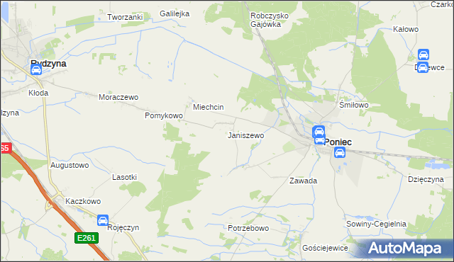 mapa Janiszewo gmina Poniec, Janiszewo gmina Poniec na mapie Targeo