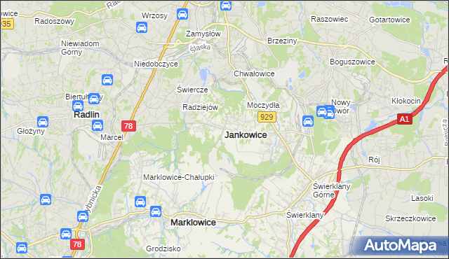 mapa Jankowice gmina Świerklany, Jankowice gmina Świerklany na mapie Targeo