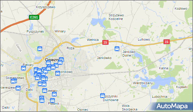 mapa Jankówko gmina Gniezno, Jankówko gmina Gniezno na mapie Targeo