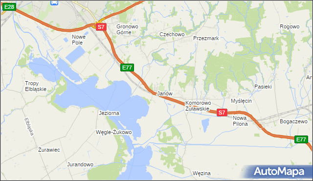 mapa Janów gmina Elbląg, Janów gmina Elbląg na mapie Targeo