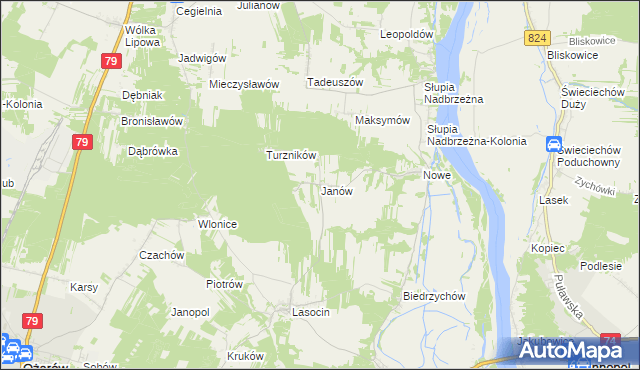 mapa Janów gmina Ożarów, Janów gmina Ożarów na mapie Targeo