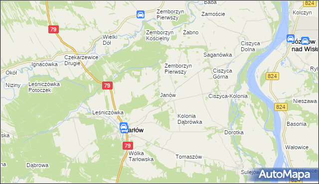 mapa Janów gmina Tarłów, Janów gmina Tarłów na mapie Targeo