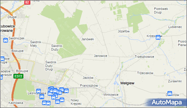 mapa Janowice gmina Mełgiew, Janowice gmina Mełgiew na mapie Targeo