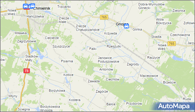 mapa Janowice Poduszowskie, Janowice Poduszowskie na mapie Targeo