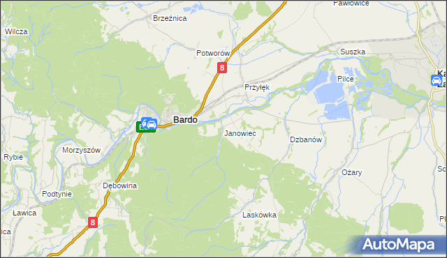 mapa Janowiec gmina Bardo, Janowiec gmina Bardo na mapie Targeo