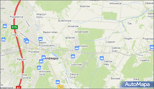 mapa Janówka gmina Andrespol, Janówka gmina Andrespol na mapie Targeo