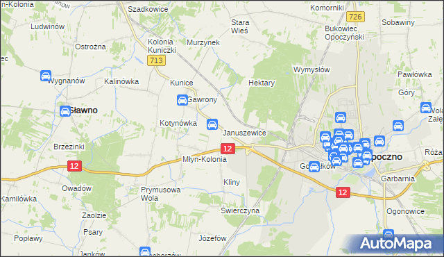 mapa Januszewice gmina Opoczno, Januszewice gmina Opoczno na mapie Targeo