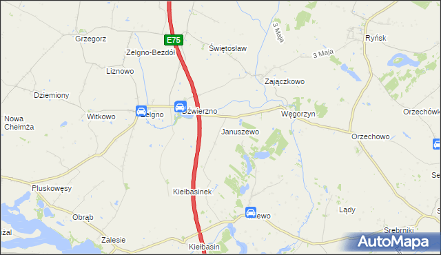 mapa Januszewo gmina Chełmża, Januszewo gmina Chełmża na mapie Targeo