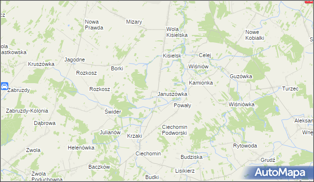 mapa Januszówka gmina Stoczek Łukowski, Januszówka gmina Stoczek Łukowski na mapie Targeo