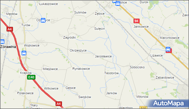 mapa Jarosławice gmina Żórawina, Jarosławice gmina Żórawina na mapie Targeo