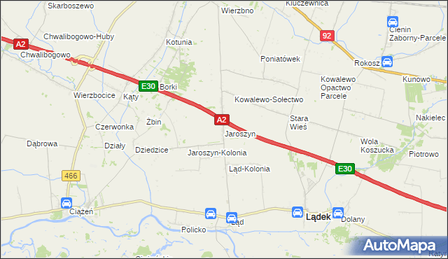 mapa Jaroszyn gmina Lądek, Jaroszyn gmina Lądek na mapie Targeo