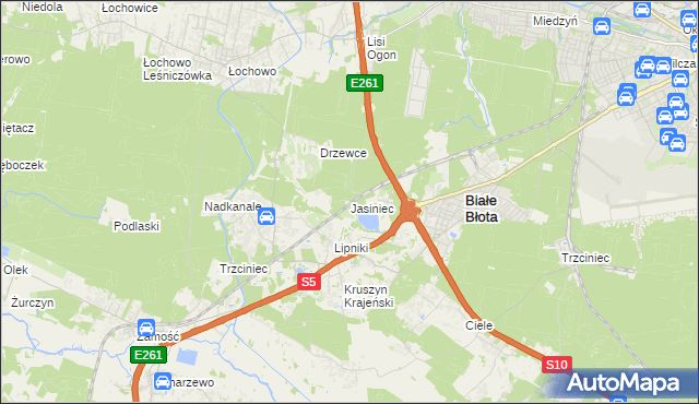 mapa Jasiniec gmina Białe Błota, Jasiniec gmina Białe Błota na mapie Targeo