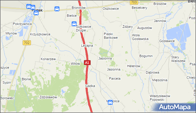 mapa Jasionna gmina Piątek, Jasionna gmina Piątek na mapie Targeo