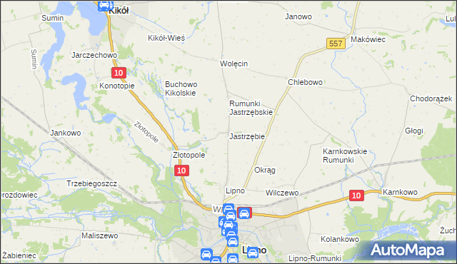 mapa Jastrzębie gmina Lipno, Jastrzębie gmina Lipno na mapie Targeo