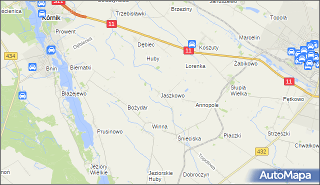 mapa Jaszkowo gmina Zaniemyśl, Jaszkowo gmina Zaniemyśl na mapie Targeo