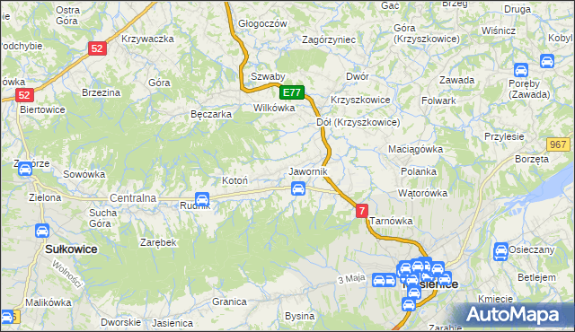 mapa Jawornik gmina Myślenice, Jawornik gmina Myślenice na mapie Targeo