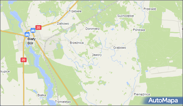 mapa Jawory gmina Biały Bór, Jawory gmina Biały Bór na mapie Targeo