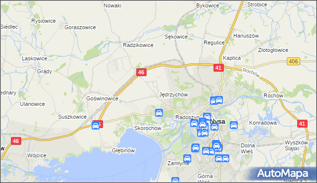 mapa Jędrzychów gmina Nysa, Jędrzychów gmina Nysa na mapie Targeo