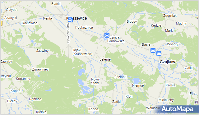 mapa Jelenie gmina Kraszewice, Jelenie gmina Kraszewice na mapie Targeo