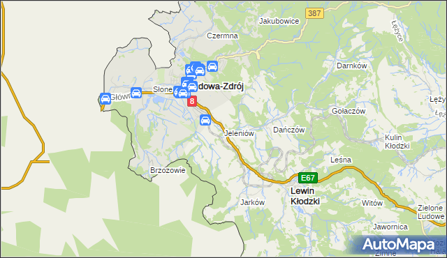 mapa Jeleniów gmina Lewin Kłodzki, Jeleniów gmina Lewin Kłodzki na mapie Targeo