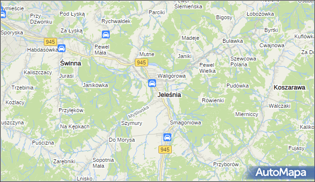 mapa Jeleśnia, Jeleśnia na mapie Targeo