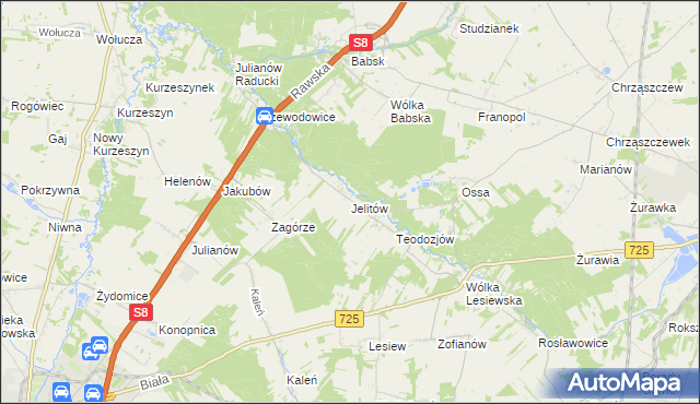 mapa Jelitów gmina Biała Rawska, Jelitów gmina Biała Rawska na mapie Targeo