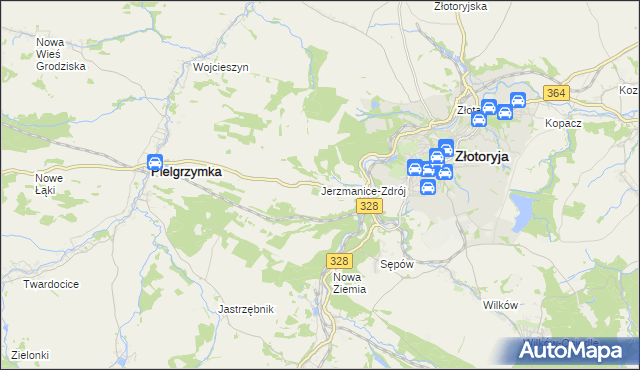 mapa Jerzmanice-Zdrój, Jerzmanice-Zdrój na mapie Targeo