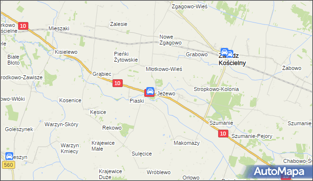 mapa Jeżewo gmina Zawidz, Jeżewo gmina Zawidz na mapie Targeo