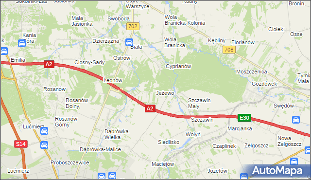 mapa Jeżewo gmina Zgierz, Jeżewo gmina Zgierz na mapie Targeo