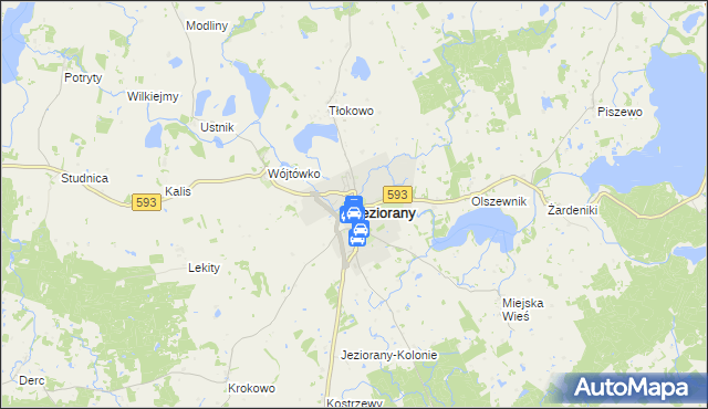 mapa Jeziorany powiat olsztyński, Jeziorany powiat olsztyński na mapie Targeo