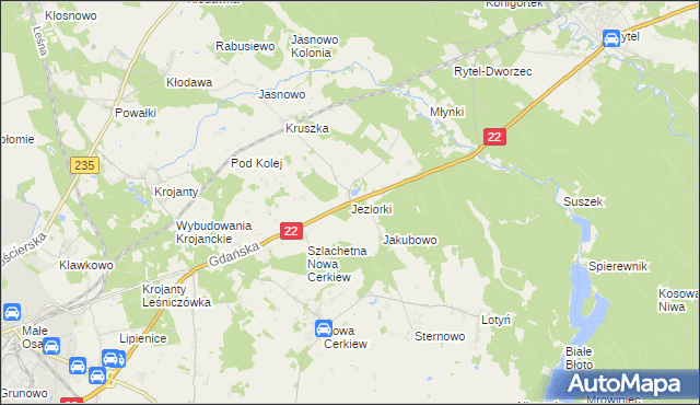 mapa Jeziorki gmina Chojnice, Jeziorki gmina Chojnice na mapie Targeo