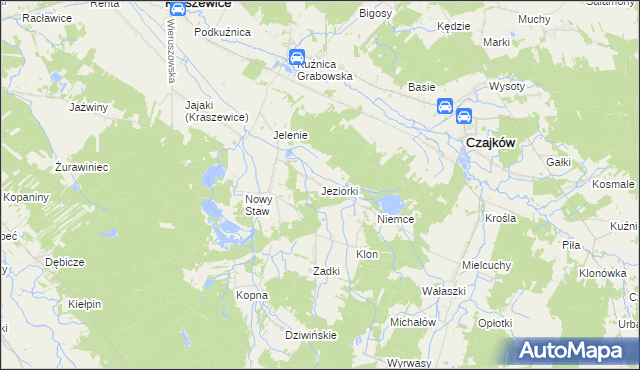 mapa Jeziorki gmina Kraszewice, Jeziorki gmina Kraszewice na mapie Targeo