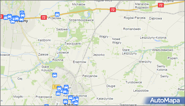 mapa Jeziorko gmina Koluszki, Jeziorko gmina Koluszki na mapie Targeo