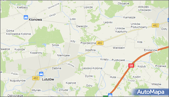 mapa Józefina gmina Lututów, Józefina gmina Lututów na mapie Targeo