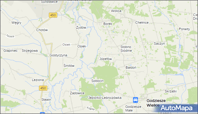 mapa Józefów gmina Godziesze Wielkie, Józefów gmina Godziesze Wielkie na mapie Targeo