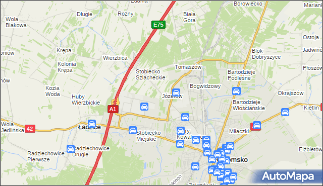 mapa Józefów gmina Ładzice, Józefów gmina Ładzice na mapie Targeo