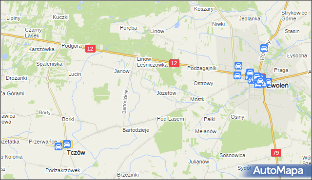 mapa Józefów gmina Tczów, Józefów gmina Tczów na mapie Targeo