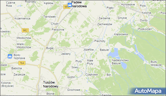 mapa Józefów gmina Tuszów Narodowy, Józefów gmina Tuszów Narodowy na mapie Targeo
