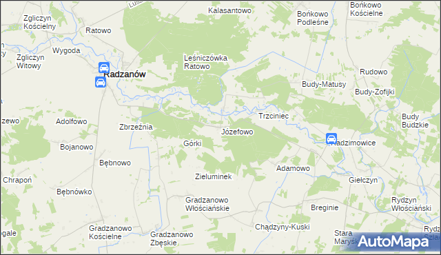 mapa Józefowo gmina Radzanów, Józefowo gmina Radzanów na mapie Targeo