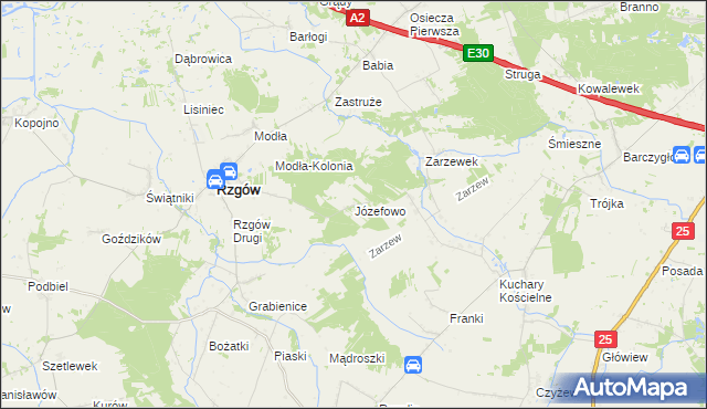 mapa Józefowo gmina Rzgów, Józefowo gmina Rzgów na mapie Targeo