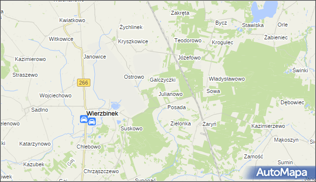 mapa Julianowo gmina Wierzbinek, Julianowo gmina Wierzbinek na mapie Targeo