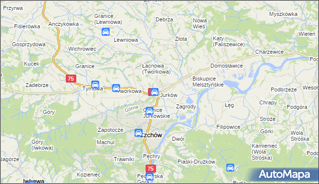 mapa Jurków gmina Czchów, Jurków gmina Czchów na mapie Targeo