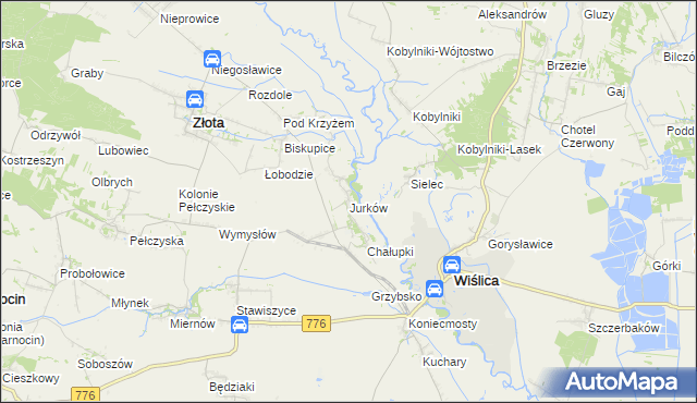 mapa Jurków gmina Wiślica, Jurków gmina Wiślica na mapie Targeo